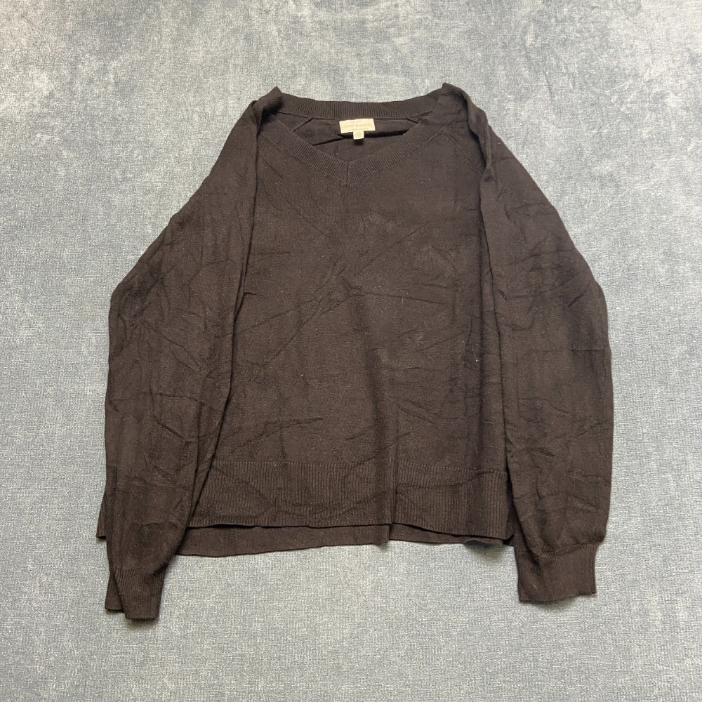 Lucky Brand Sweater Womens Large Black Tight Knit V Neck Raglan Sleeve Winter